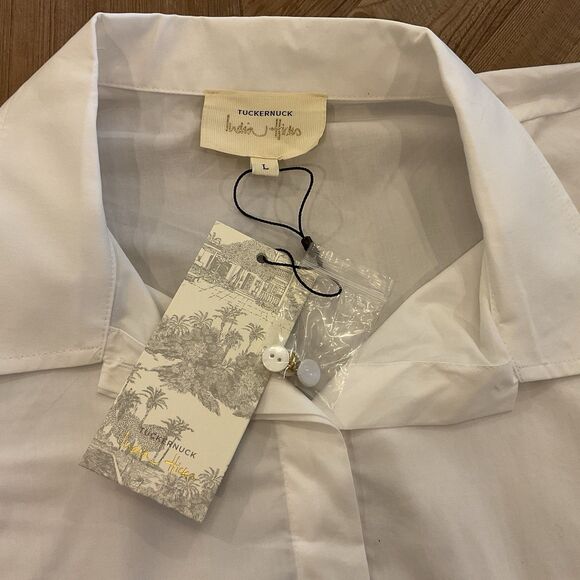 Tuckernuck x India Hicks White Cotton Britwell Blouse Large Long Sleeve NWT - Picture 6 of 11